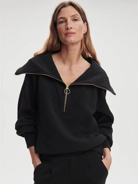 Varley Black Womens Large Vine Ottoman Half Zip Pullover EUC $168